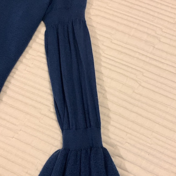 ANN TAYLOR MERINO WOOL BELL LONG SLEEVE Minimalist Crew/Neck Sweater Blue Med - Picture 4 of 10